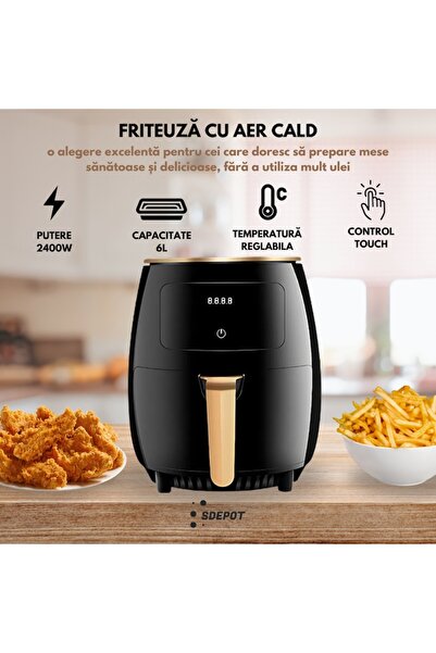 stuffix Air Fryer, 2400W, 6L, Digital LCD Touch, Black