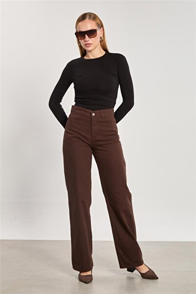 BARRELS AND OIL Women's Wide Leg gabardine trousers - brown