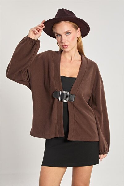 BARRELS AND OIL Women's Belt Detailed Oversized Jacket - Brown