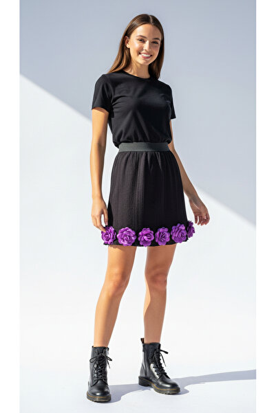 Rose House %100 Cotton Beli Lastikli Etek 6 Adet İğneli Saten Gülleri ile Bir...