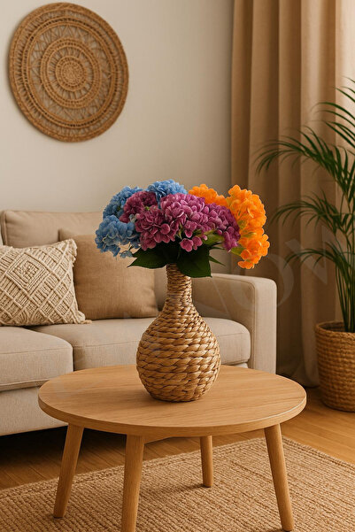 NEWNOW Linea Wicker Weave Decorative Vase Living Room Decor Cobalt Heat