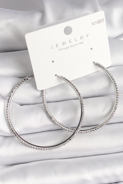 Clariss Brass Silver Color Zircon Stone Hoop Model Women's Earrings