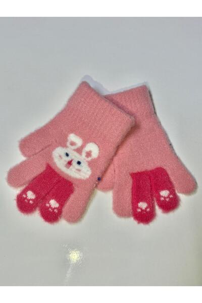 JHTshop Girl's Knitted Jacquard Warm Five-Finger Gloves Cute Hug Bear Embroid...