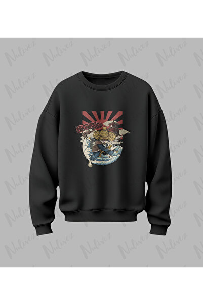 Nulivez تصميم الساموراي مطبوع سويت شيرت عالي الجودة للجنسين قصة فضفاضة برقبة ...