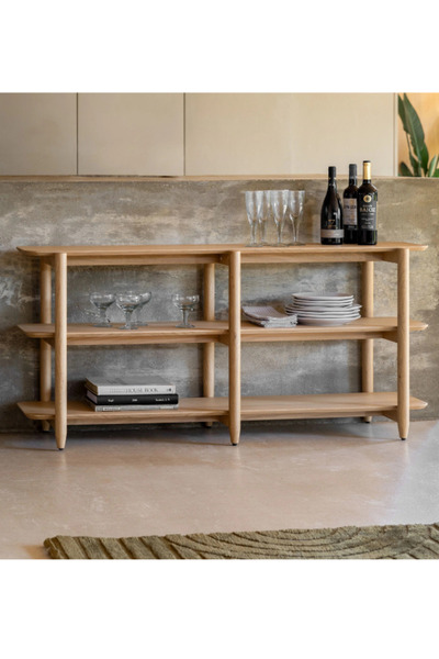 feruzadeco Doğal Meşe Renkli 3 Katlı El Yapımı Konsol | Masif Ahşap Açık Raf ...