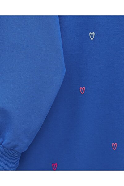 Modamorfo Round Neck Heart Patterned Combed Cotton Tunic - Blue