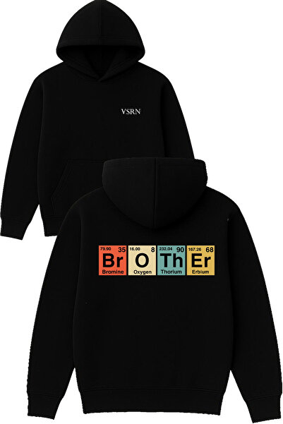 VSRN سترة براذر ديزاين مطبوع قصة فضفاضة باللون الأسود بغطاء رأس