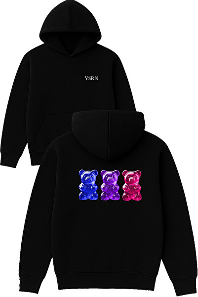 VSRN 3 Hanorac negru supradimensionat cu glugă, cu imprimeu cu design Sweet T...