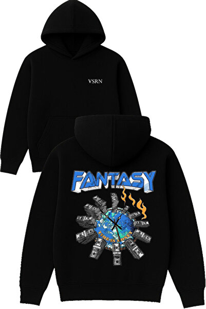 VSRN Φούτερ με στάμπα Fantasy Design, μεγάλου μεγέθους, μαύρο, με κουκούλα