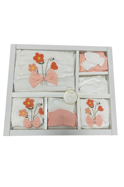 OEM Newborn set with embroidered flowers and peach bow – 10 pieces made of soft cotton