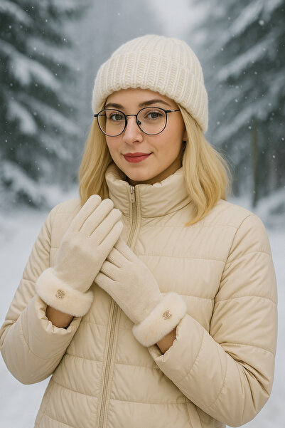 Moda Biçer Gloves with Fur on the Wrist Touchscreen Feature Ultra Warm