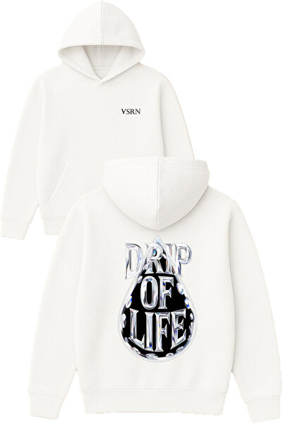 VSRN Drıp of life Design Τυπωμένο Υπερμεγέθες Λευκό Φούτερ με Κουκούλα