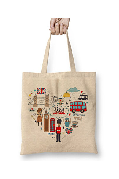 Toyaso حقيبة تسوق من القماش الأبيض بمقبض طويل من لندن إنجلترا