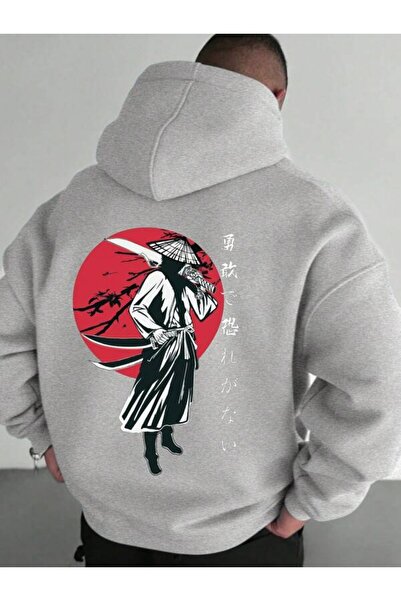 LAVİTTA Samurai Red Sun Printed Unisex Black Oversized Hooded Hoodie