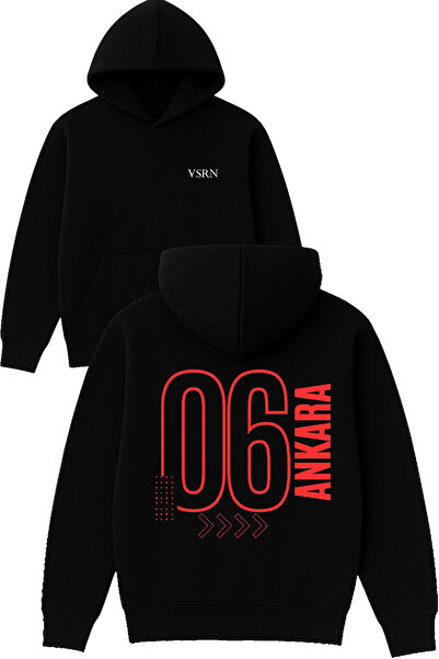 VSRN 06 أنقرة تصميم مطبوع قصة فضفاضة سويت شيرت أسود بغطاء رأس