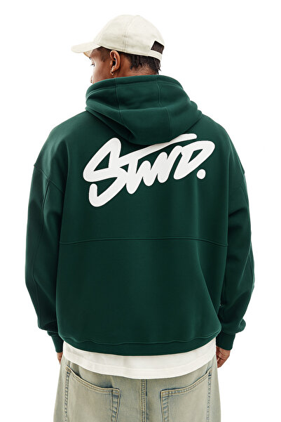 CLASSY.MODA Unisex 3 İplik O Oversized Stwd Lettering B Printed K Hooded Casual Sweat Hoodie with Kangaroo Pocket