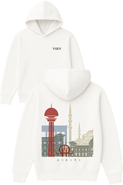 VSRN أنقرة ديزاين مطبوع قصة فضفاضة سويت شيرت أبيض بغطاء رأس