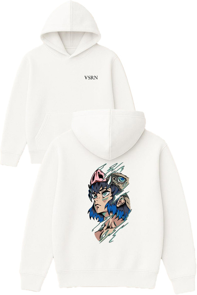 VSRN Hanorac alb supradimensionat cu glugă, cu imprimeu cu design anime dulce