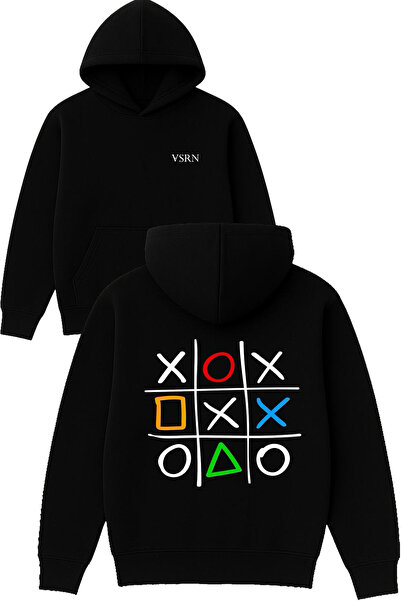 VSRN Hanorac negru supradimensionat cu glugă, cu imprimeu O XOX Design