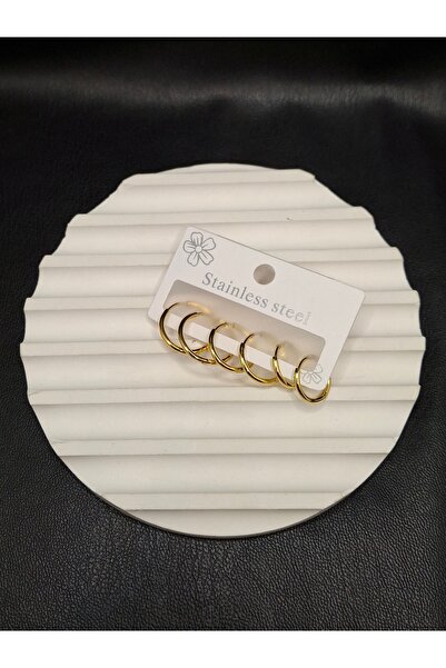 Han Ticarethane Gold Color Round Model Small to Large 6-Piece Earring Set