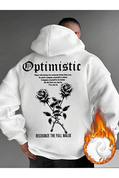 LAVİTTA هوديي أوبتيستيك روز مطبوع للجنسين باللون الأسود قصة فضفاضة بغطاء رأس