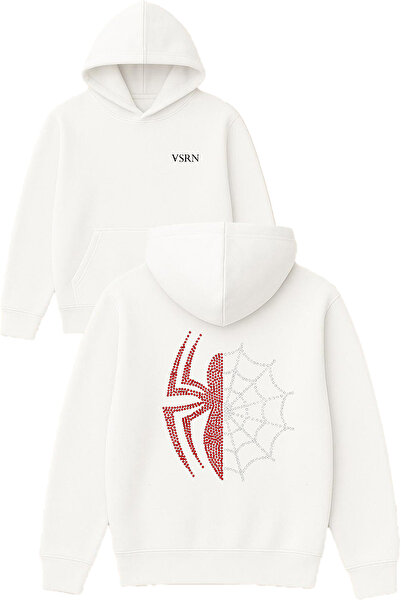 VSRN تصميم العنكبوت الشبكي مطبوع قصة فضفاضة سويت شيرت أبيض بغطاء رأس