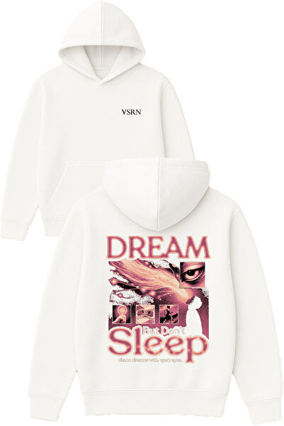VSRN Hanorac alb supradimensionat cu glugă, cu imprimeu Sleep dream Design