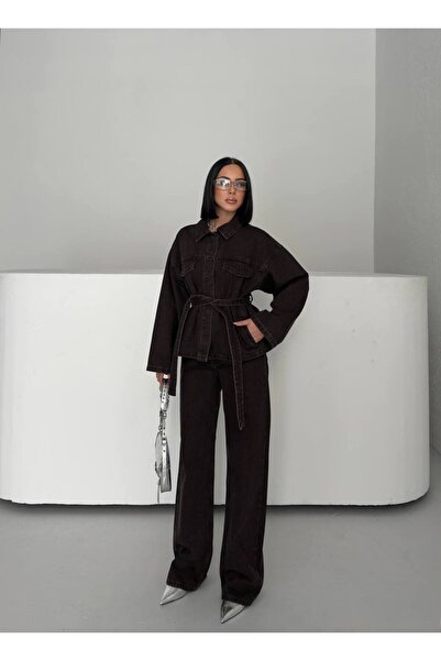 inmuse طقم دنيم بحزام بني مرير