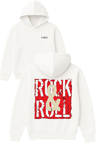 VSRN تصميم روك آند رول مطبوع قصة فضفاضة سويت شيرت أبيض بغطاء رأس