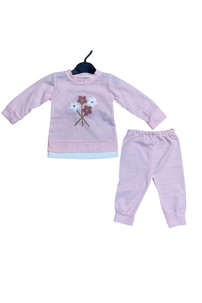 OEM Set copii din două piese cu flori brodate – bluziță și pantaloni