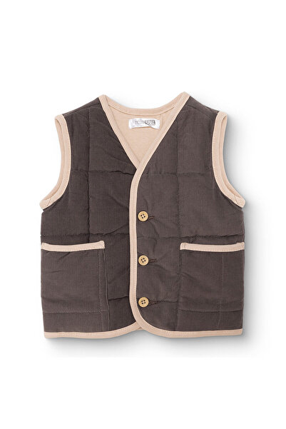 ebebek Hello Baby HelloBaby Erkek Bebek Woodland 1 Yelek Fitilli Kadife Dokuma V Yaka Atlet Kol