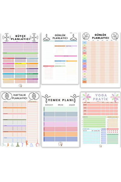 Yoga Hareketleri Aylık Planlayıcı Seti – 6’lı Yoga & Günlük & Haftalık & Yemek & Bütçe Takibi