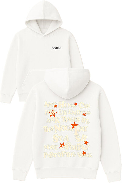 VSRN سترة نوت هينج ديزاين مطبوع قصة فضفاضة بيضاء بغطاء رأس