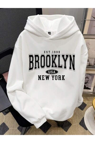 LAVİTTA Brooklyn New York Printed Hooded Sweatshirt