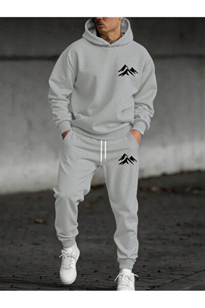 LAVİTTA Gray Unisex Tracksuit Set with Mountain Figure