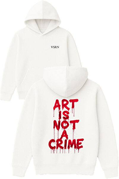 VSRN Artă nu este designul. Hanorac alb supradimensionat cu glugă și imprimeu.