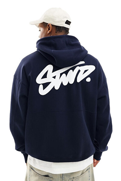 CLASSY.MODA Unisex 3 İplik O Oversized Stwd Lettering B Printed K Hooded Casual Sweat Hoodie with Kangaroo Pocket