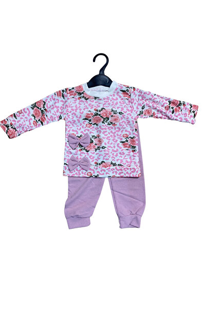 OEM Set copii din două piese cu bluză florală și fundițe – pantaloni asortați