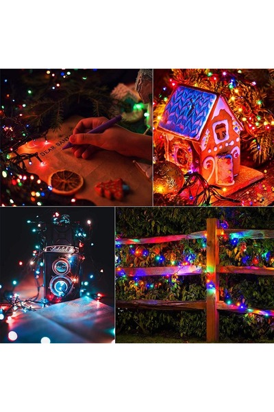 GARDEON Set de 4 ghirlande luminoase solare, 100 LED-uri, 10 m, multicolore, senzor automat de lumină, exterior