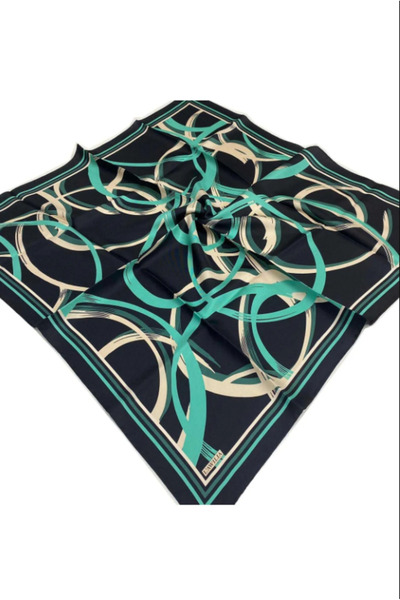 LAWILIA Eșarfă din mătase Tivil cu model cerc verde apă neagră IST 29020 - 34