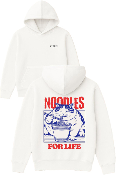 VSRN Noodlels for life Σχεδιασμός με στάμπα Oversize Λευκό Φούτερ με Κουκούλα