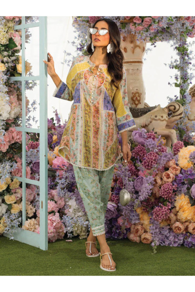 MYSMAR Yellow Satin Silk Top Bottom Dupatta - BPK1017 | Yellow