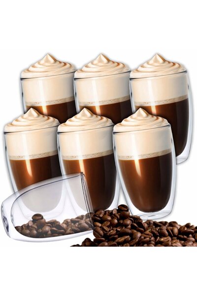 NewEvo Σετ 6 ποτηριών NewEvo® με διπλό τοίχωμα, ανθεκτικά στη θερμότητα, για καφέ, τσάι, cafe latte, cappuccino