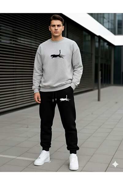 x-compass life Adult Men's Zero Collar Tracksuit Set Panther Printed Set