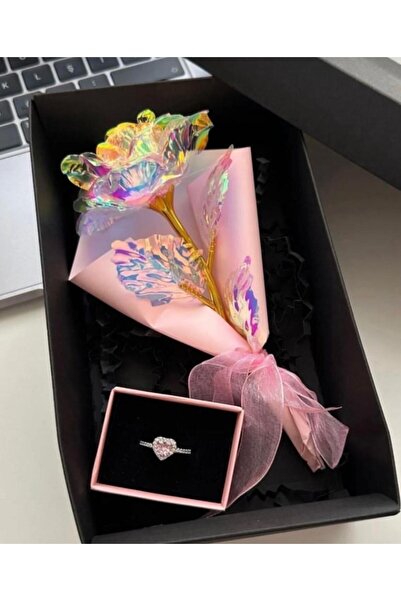 SHAMİRA Sonsuzluk güllü kutuda pembe kalp ayarlanabilir yüzük sevgililer günü doğum günü hediyesi