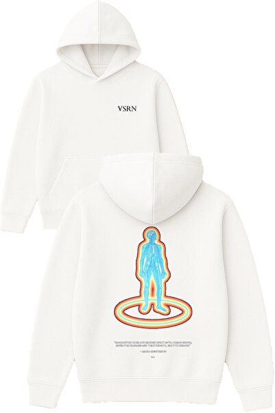 VSRN تصميم الهيكل العظمي الكهربائي مطبوع قصة فضفاضة سويت شيرت أبيض بغطاء رأس