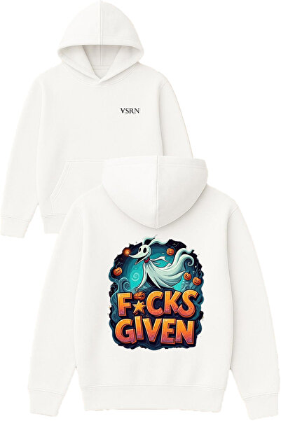 VSRN Φούτερ με κουκούλα Fcks givenv Design με στάμπα, υπερμεγέθη, λευκό