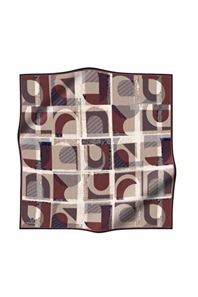 Vissona Κασκόλ 90x90 με γεωμετρικό σχέδιο από 100% μετάξι Twill σε χρώμα καφέ - βιζόν