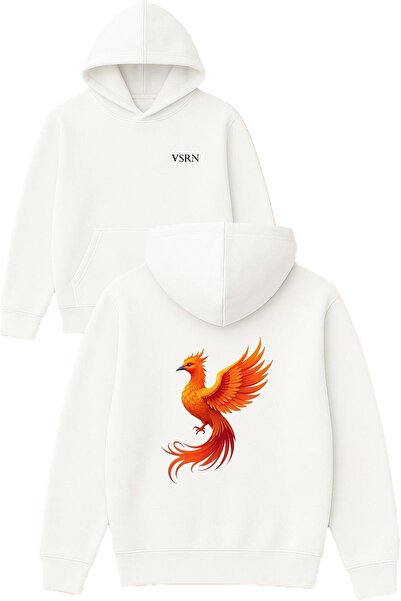 VSRN Φούτερ με στάμπα Phoenix Design, μεγάλου μεγέθους, λευκό με κουκούλα
