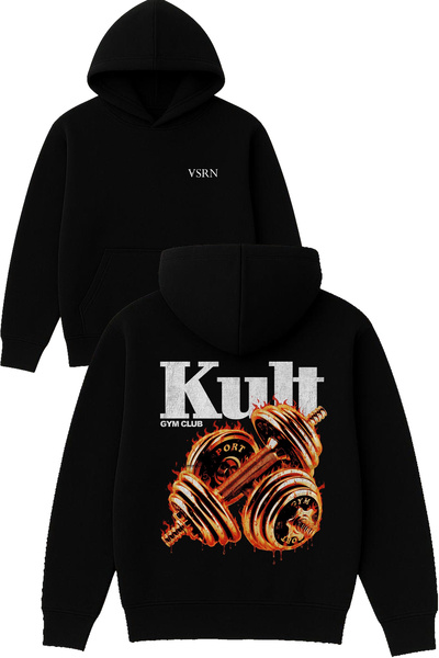 VSRN تصميم كولت جيم مطبوع قصة فضفاضة سويت شيرت أسود بغطاء رأس